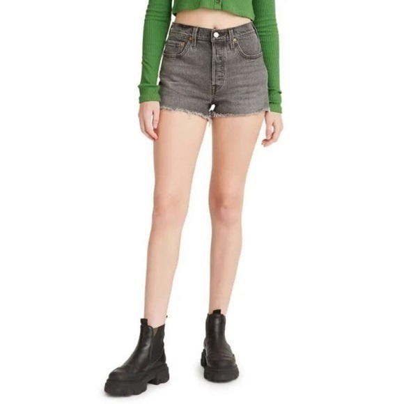 Levi’s Womens 28 Premium 501 Button Fly Denim Jean Shorts Gray Black Mesa Cabo - Picture 16 of 16